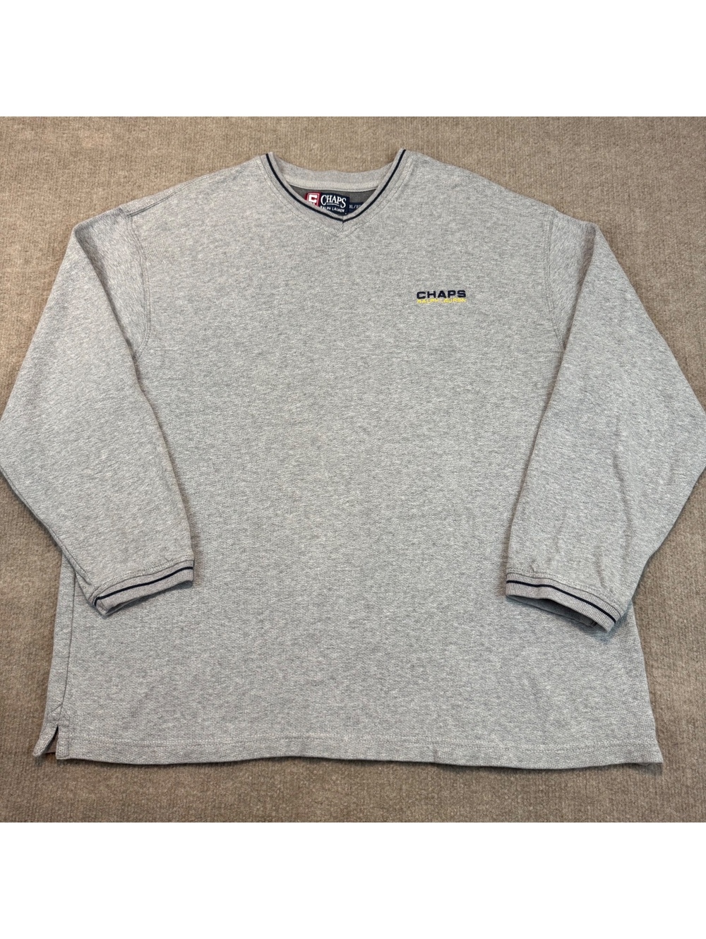 Vintage Chaps Ralph Lauren Thermal Micro Knit Shirt Mens XL Gray Chest Logo